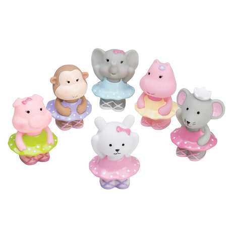 Ballet Party Squirts set of six floating animal ballerinas for bath, pool, and beach water play.