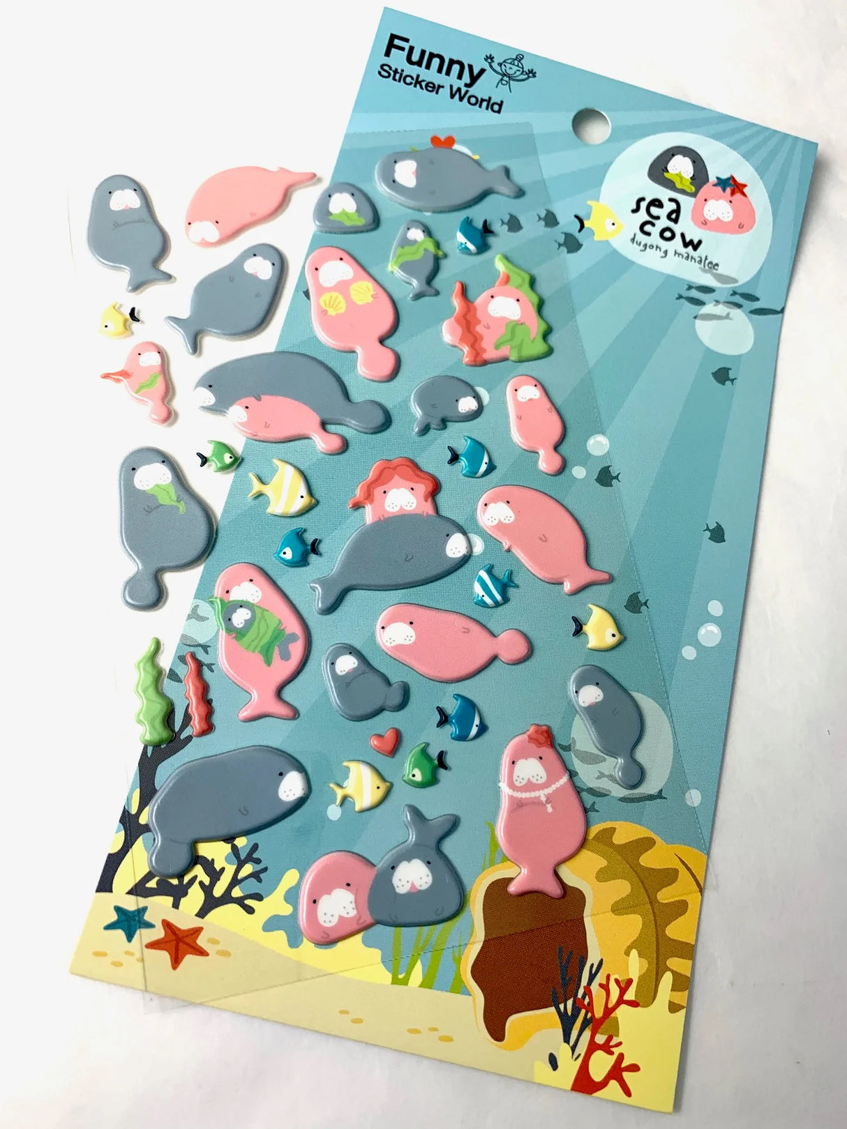 Manatee Puffy Stickers featuring colorful, playful sea cow designs in various shapes for decorating notes and planners.