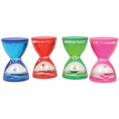 Mini Liquid Timer set with colorful hourglass-shaped liquid motion timers made of thick acrylic, each runs one minute.