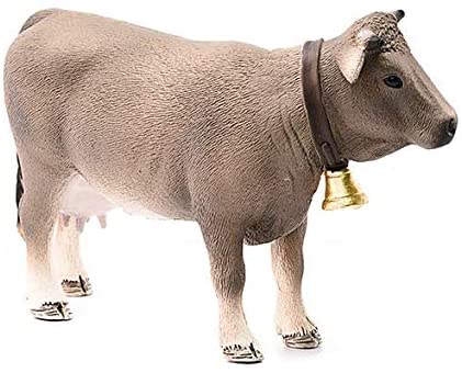 Braunvieh Cow figurine with brown coat and bell collar, showing the muscular and graceful Alpine cattle breed.
