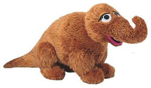 Snuffleupagus plush shows soft, cuddly 16-inch stuffed toy with detailed features for kids 2 and up.