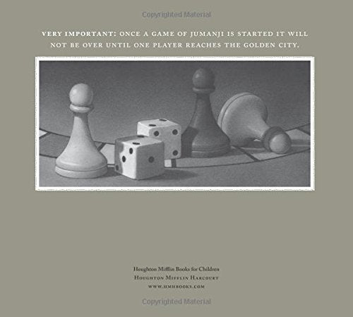 Jumanji game pieces featuring chess pawns and dice on a muted background with an adventurous tone.