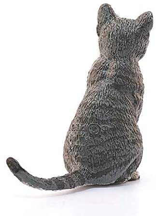 Cat Sitting figurine showing the back of a detailed, textured gray cat with a curved tail.