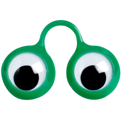Finger Eyes classic plastic googly eyes in green, designed to fit on fingers for fun puppets.