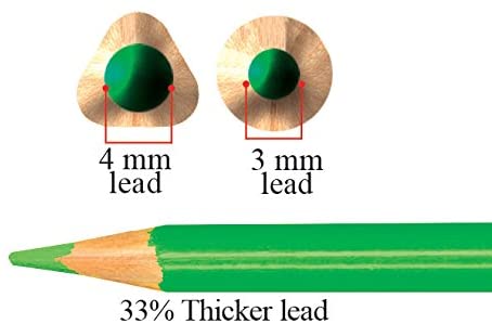 Close-up view of Eco Colored Pencils showing 33% thicker 4mm lead and triangular ergonomic shape for easy grip.