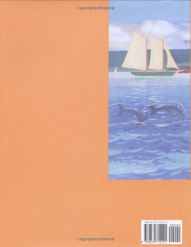 Back cover illustration of sailboats and dolphins on the water from the book Time of Wonder by Robert McCloskey.