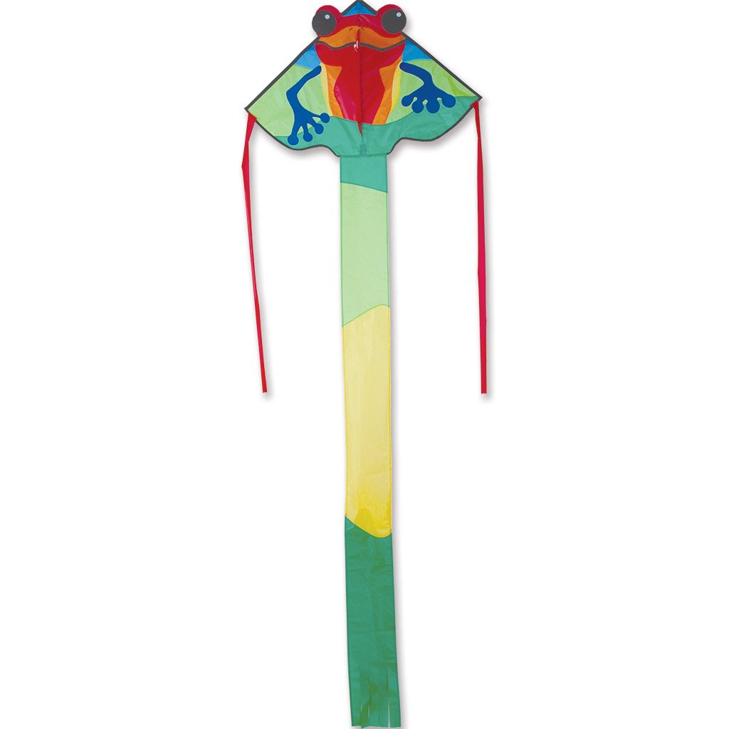30" Easy Flyer Kite | Poison Dart with colorful happy frog design and long tail, perfect for family fun in moderate winds.