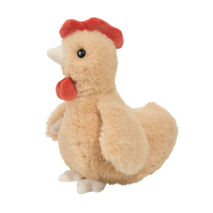 Chicken Rickie plush toy with soft natural colors, red comb, and friendly dark eyes, perfect for cuddling and Easter gifts.