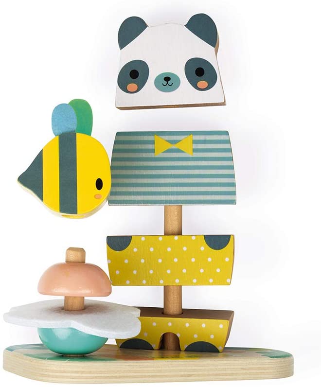Pure Bear & Bee Stacker toy with panda head, bee, and colorful stacking pieces in soft, contemporary colors.