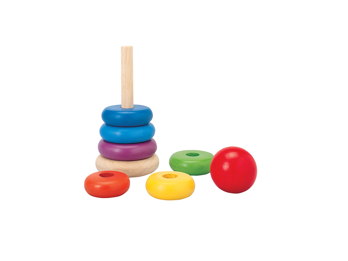 Stacking Ring wooden educational toy with colorful stackable rings for developing motor skills and hand-eye coordination.