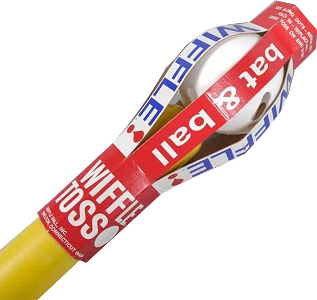 Wiffle Bat & Ball set with 32-inch yellow bat and official white perforated ball for kids ages 3 and up.