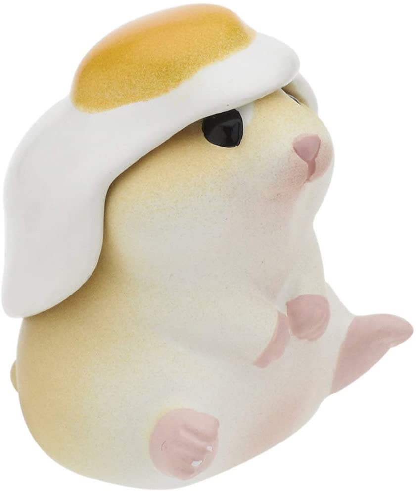 Hamster N Egg Blind Box figurine of a cute hamster wearing a fried egg hat, perfect for desk or shelf decor.