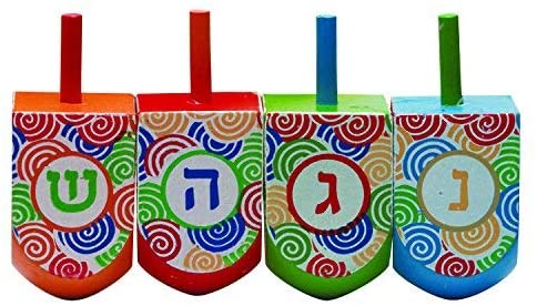 Dreidel | Colorful Wooden set with traditional Hebrew letters on vibrant, balanced, BPA-free wooden spinning tops.