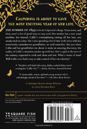 The Evolution of Calpurnia Tate book back cover with summary of Callie’s story in 1899 Texas and her bond with her grandfather
