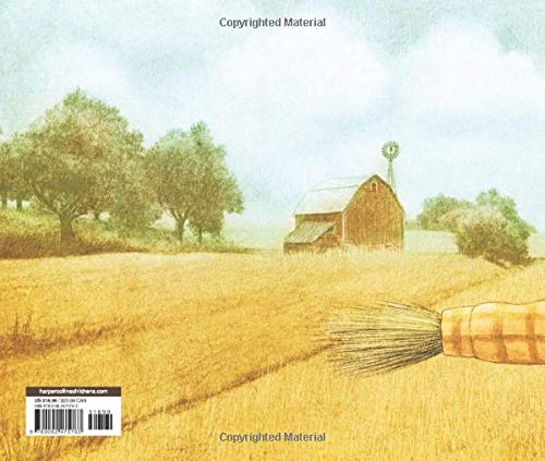 The Scarecrow book cover showing a peaceful farm scene with a barn, trees, and golden fields at harvest time.
