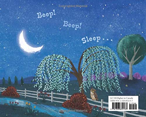 Illustration from Good Night Little Blue Truck showing a peaceful night sky with trees, an owl, and moonlight.