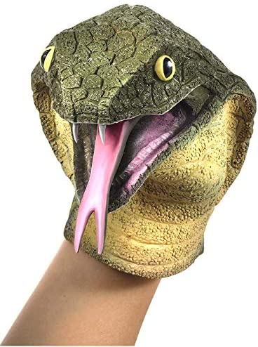 Cobra Rubber Puppet showing realistic snake design with textured scales and open mouth fitting an adult hand.