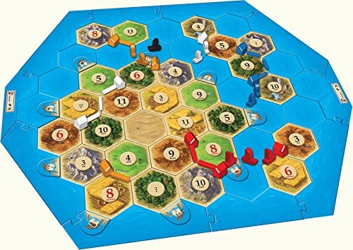 Catan Seafarers 5th Edition board game displaying hex tiles, ships, roads, and settlements for sea exploration play.