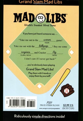 Mad Libs Grand Slam with baseball-themed fill-in-the-blank word game for silly stories and fun play.