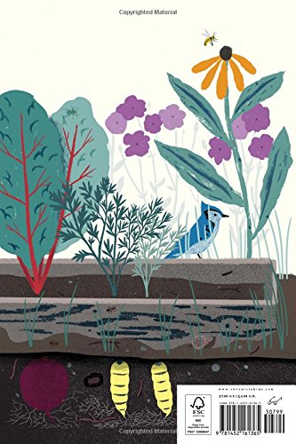 Up in the Garden, Down in the Dirt shows garden plants, a bird, bee, and underground roots with insects and soil layers.