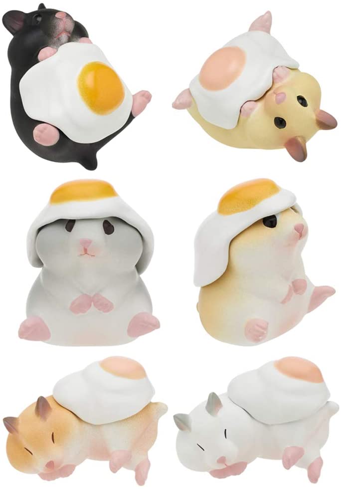 Hamster N Egg Blind Box featuring cute hamster figurines with fried egg designs, perfect for desks or shelves.