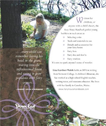 The Fairy House Handbook cover showing a child outdoors exploring nature with fairy house building tips and fairy lore.