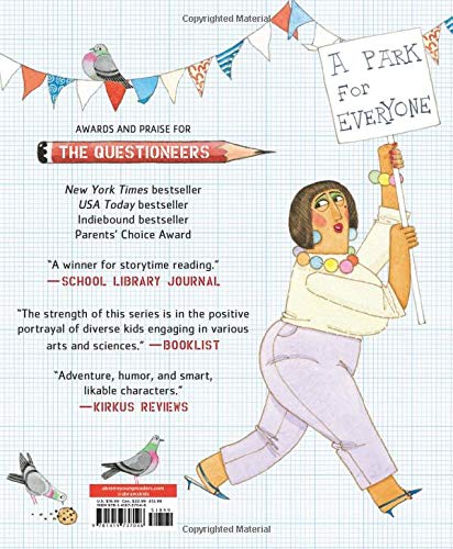 Illustration from Sofia Valdez, Future Prez showing a girl holding a sign that reads "A Park for Everyone.