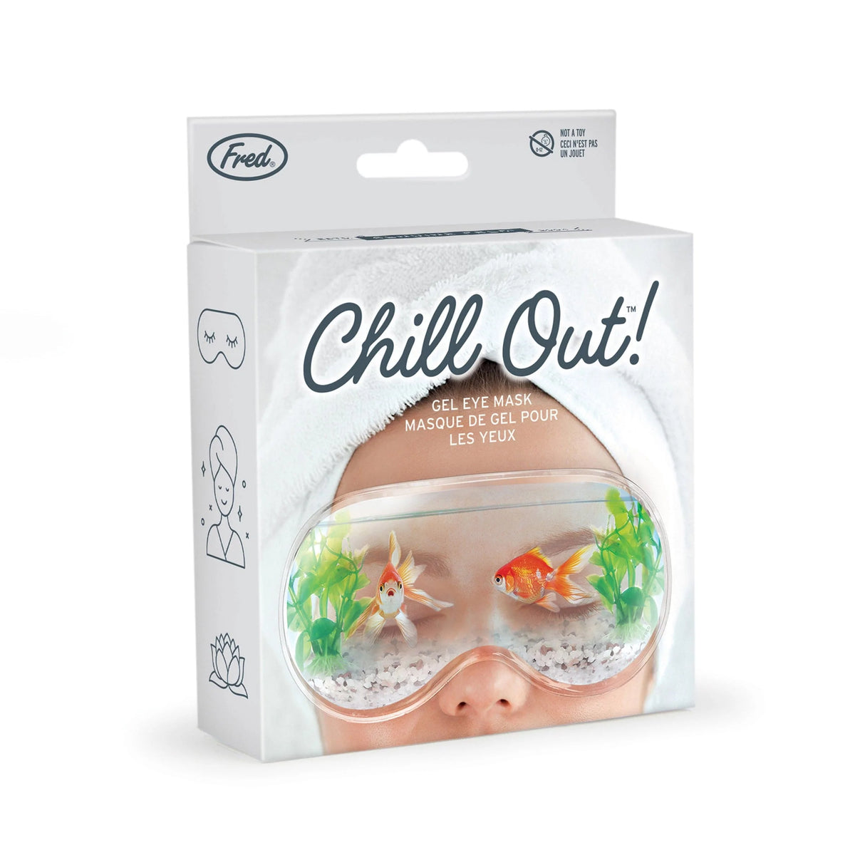 Chill Out! Eye Mask Fishbowl gel mask with goldfish design for refreshing, puffy, tired eyes and relaxing self-care.