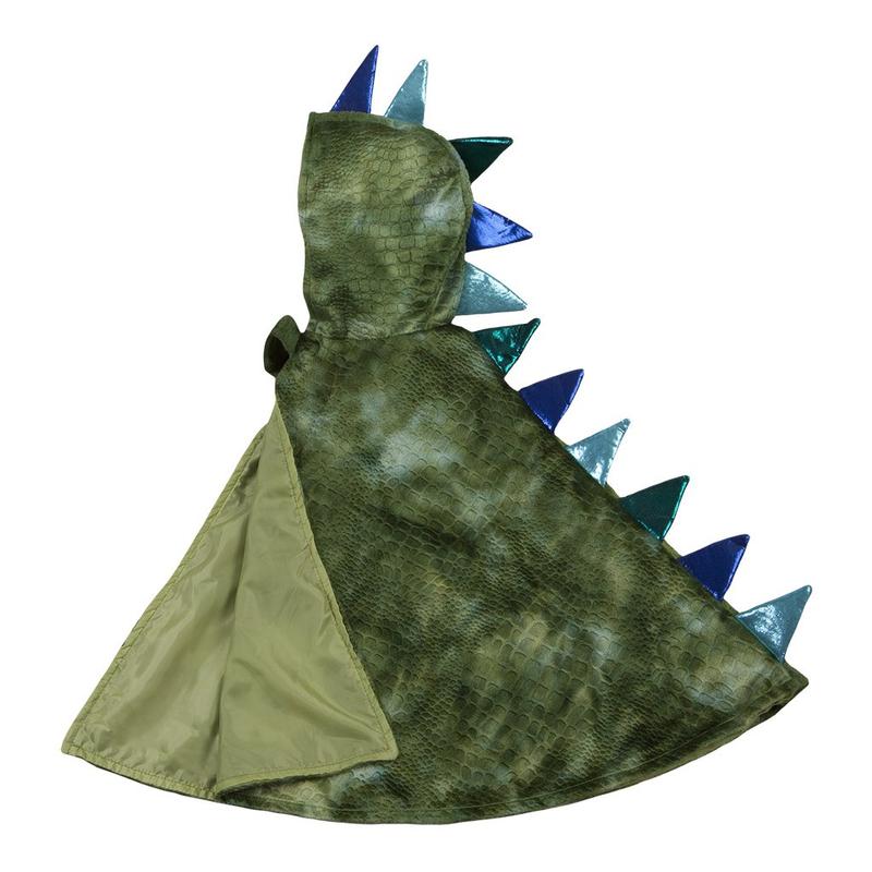 Baby Dragon Cape | Size 2-3 green crushed velvet with foam spikes and Velcro closure, perfect for kids.