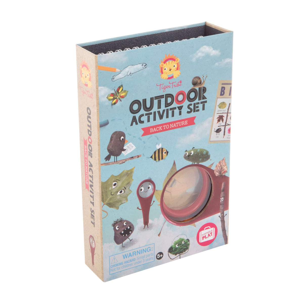 Outdoor Activity Set | Back to Nature box featuring magnifying glass and nature-themed illustrations for kids 5 years and up.