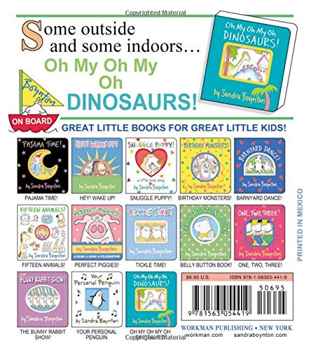 Oh My Oh My Oh Dinosaurs product back cover showing colorful dinosaur-themed board books by Sandra Boynton.