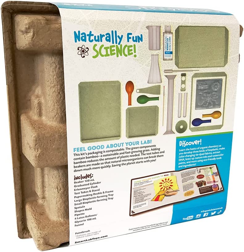 Organic Science Lab packaging showing eco-friendly bamboo and plastic lab tools for hands-on organic chemistry experiments.