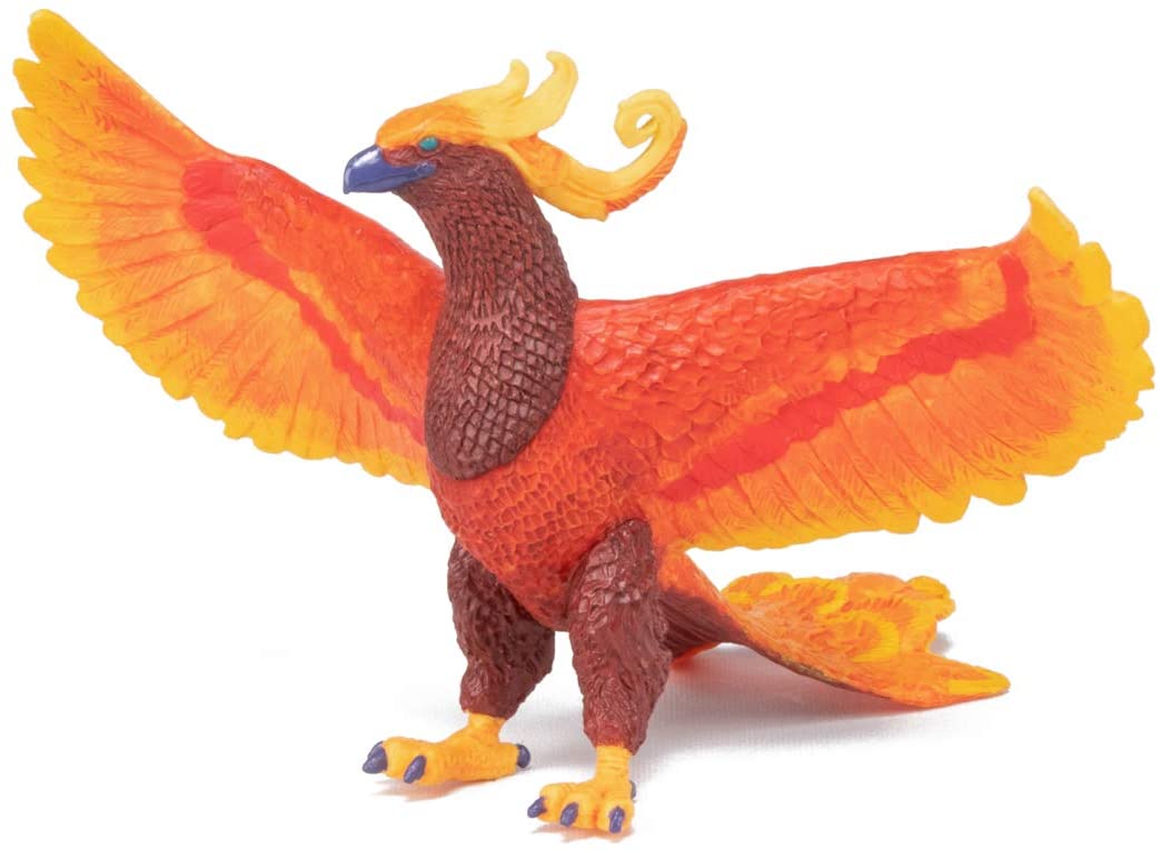 Phoenix toy figure with vibrant orange and red wings, detailed scales, and mythical design for imaginative play.