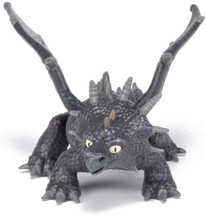 Black and gray textured Pyro Dragon fantasy figure with wings spread and detailed scales, perfect for imaginative play.