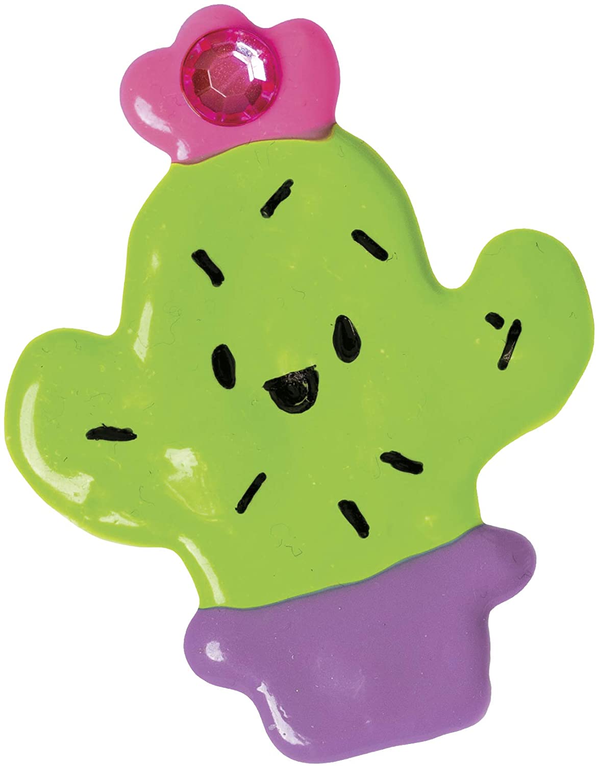Paint & Peel Jelly Stickers green cactus with pink flower and purple base reusable craft sticker.