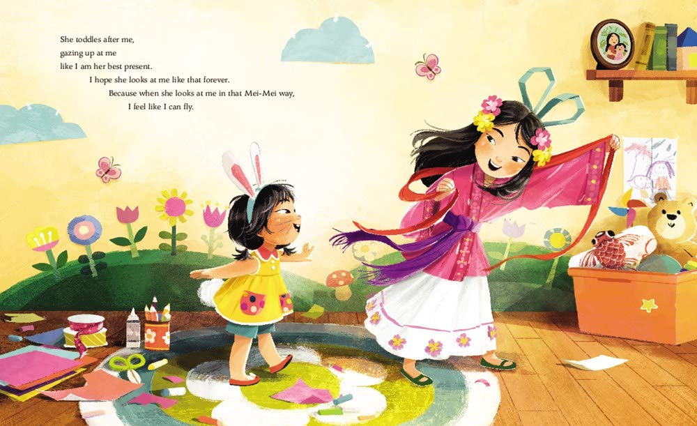 Eyes that Kiss in the Corners shows two joyful girls playing indoors, celebrating self-love and family bonds.