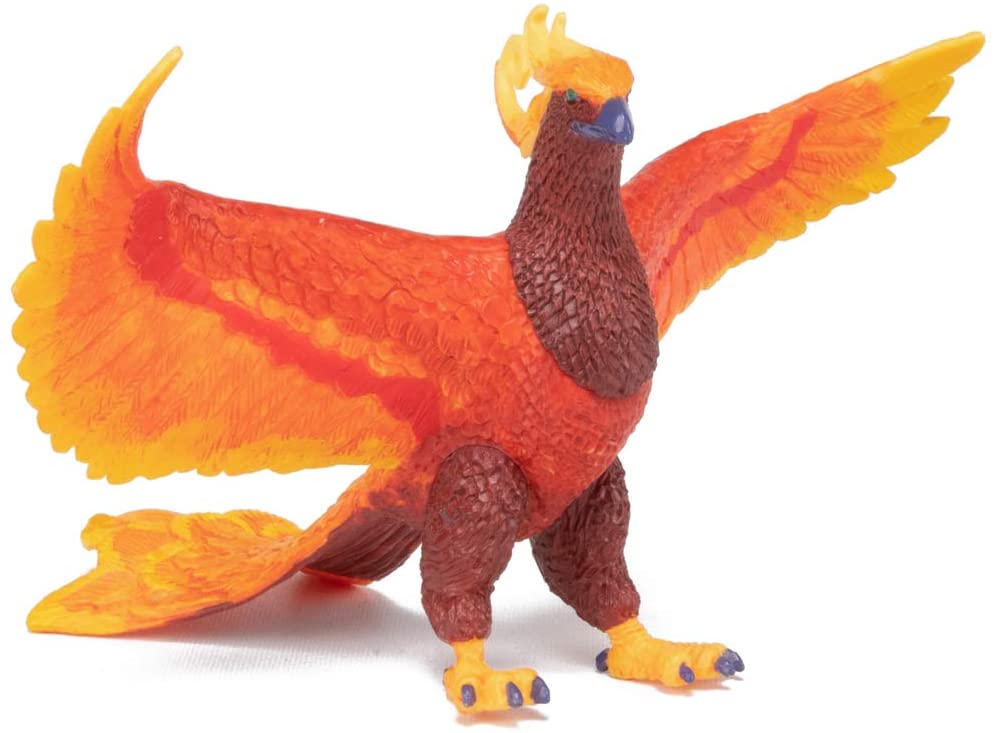 Phoenix figurine with vibrant orange and red wings and detailed textures for imaginative play and display.