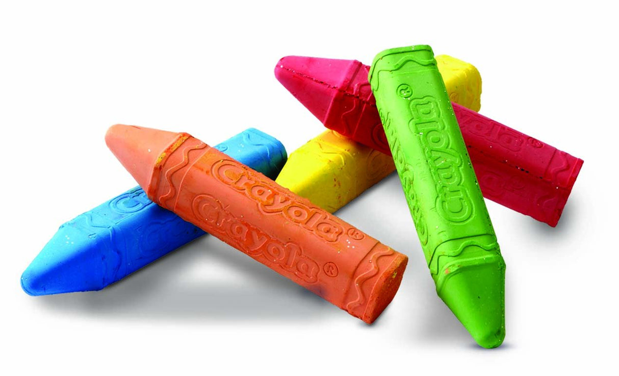 Sidewalk Chalk 24pk showing vibrant orange, blue, green, yellow, and red Crayola chalk sticks with anti-roll design.