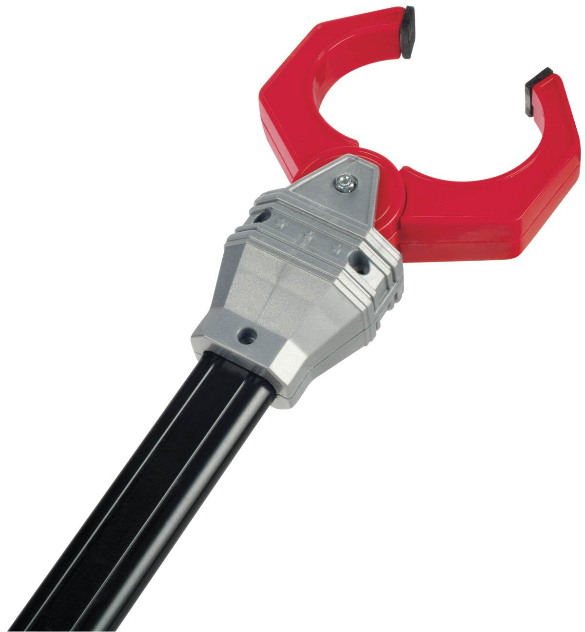 Robot Claw toy with red gripping claw and black handle, perfect for reaching and picking up items up to 18 inches away.