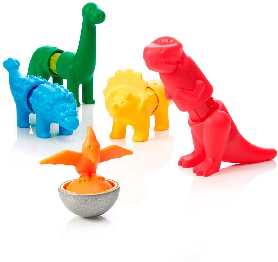 Smartmax My First Dinosaurs colorful magnetic pieces to build five friendly dinosaur figures for kids ages 1-5.