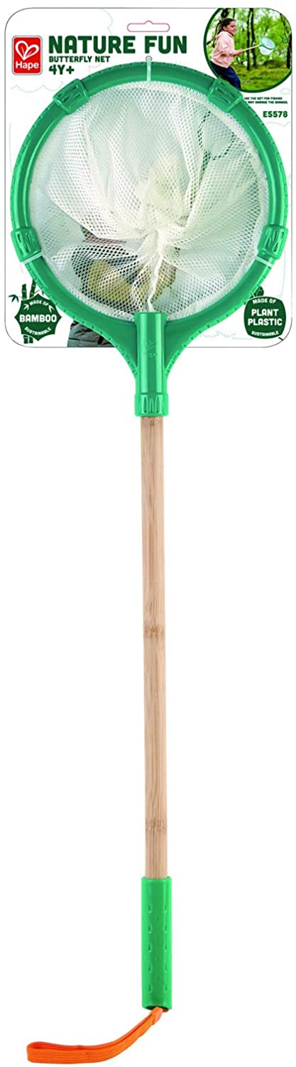 Butterfly Net with bamboo handle and mesh net for catching insects, perfect for kids ages 3 and up to explore nature.
