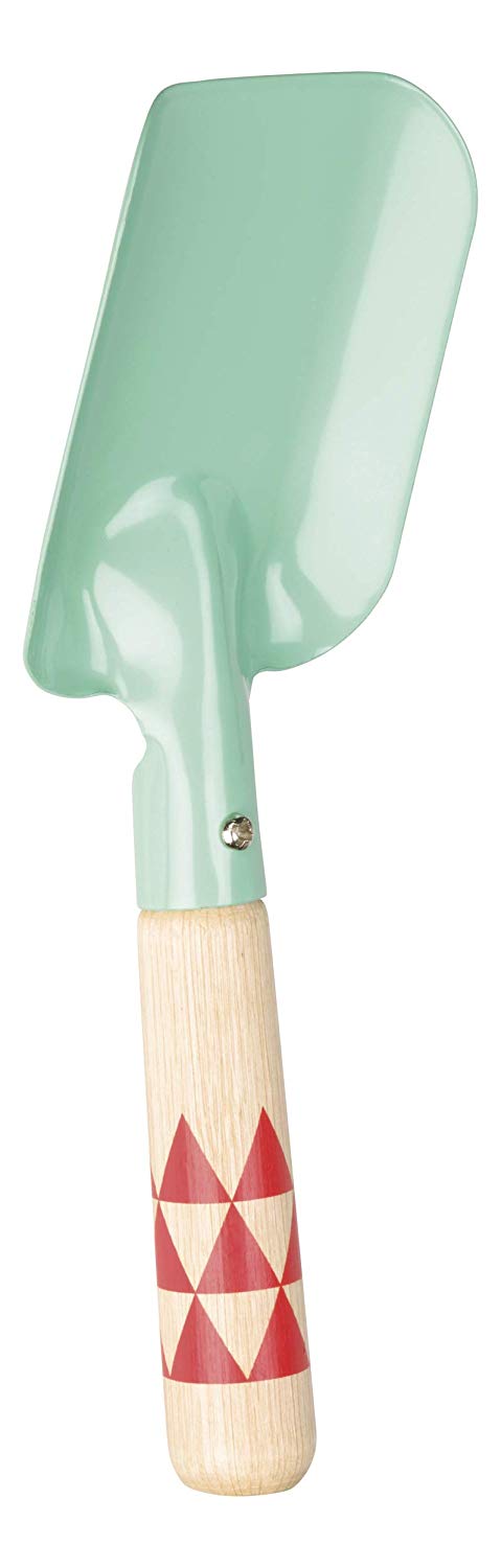 Garden Tools Set mint green metal trowel with hardwood handle, 8.5 inches, designed for kids’ outdoor gardening fun.