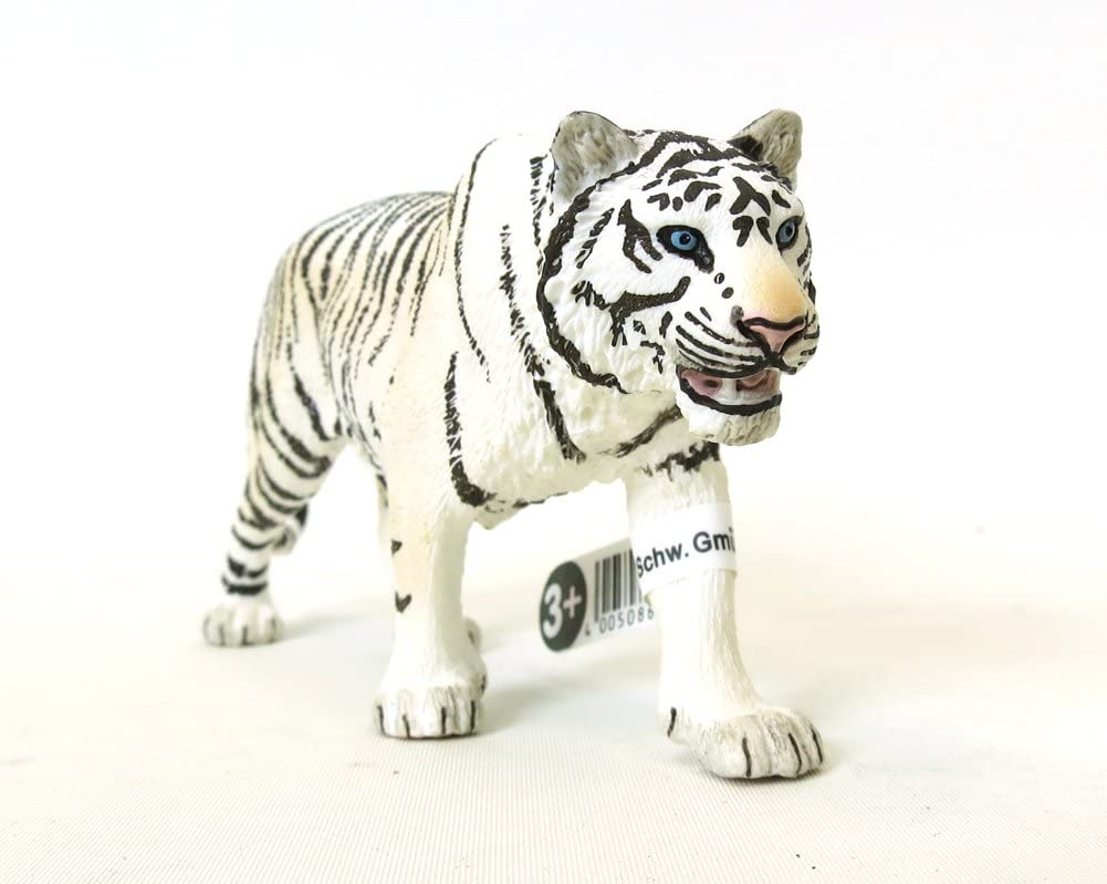 White Tiger figurine with snow-white fur and bright blue eyes, perfect collectible for children 3 years and up.