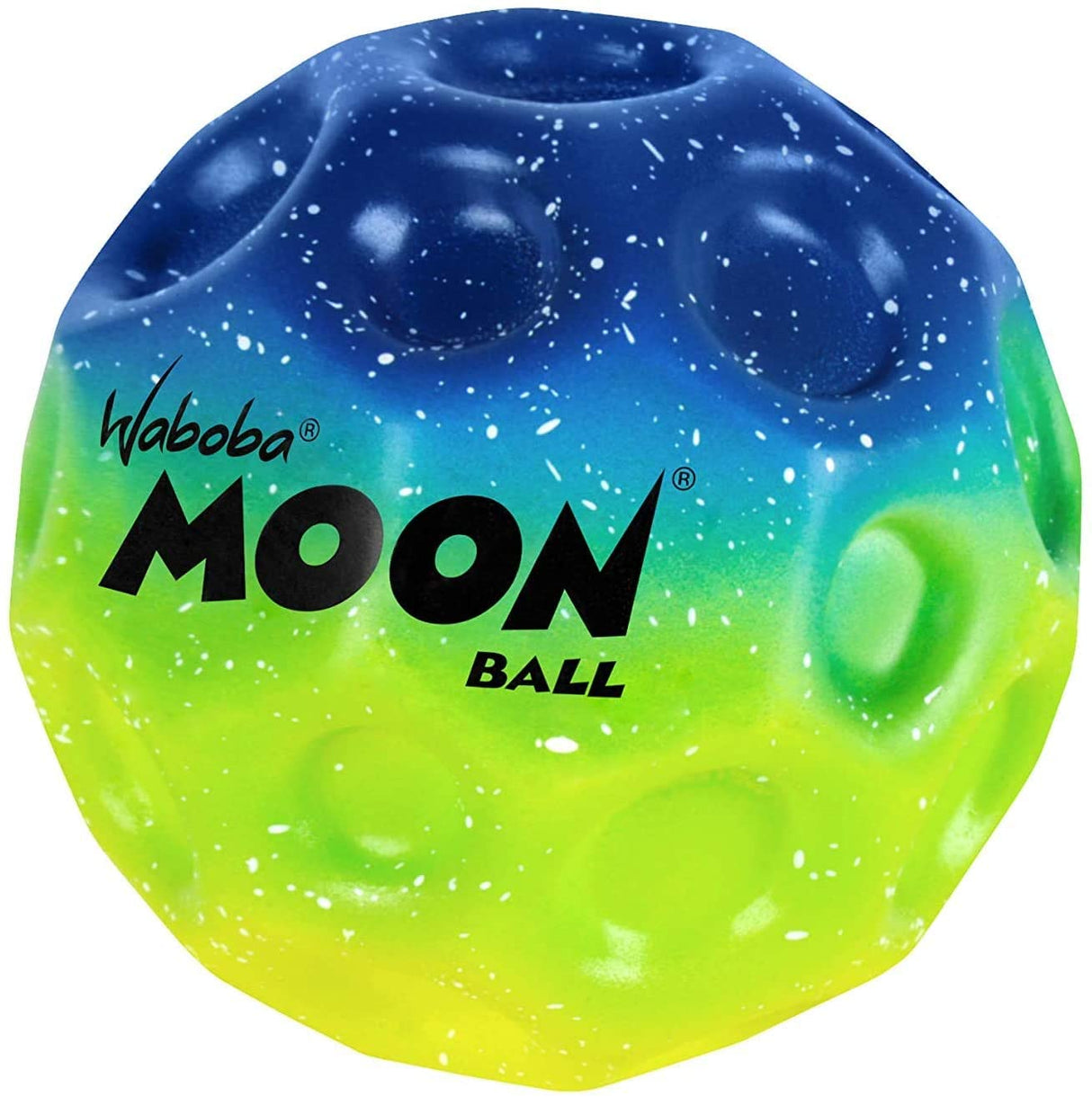 Moon Ball | Gradient hyper bouncy ball with crater surface in blue to green gradient colors, perfect for outdoor play.