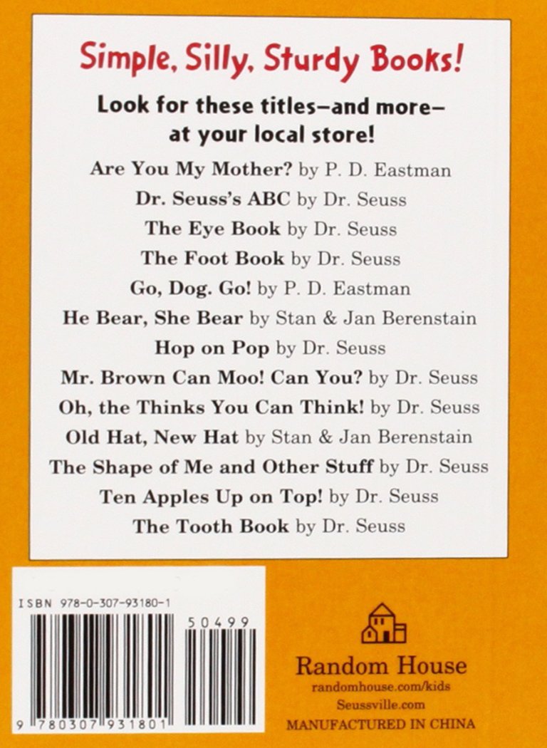 Back cover of Fox in Sox featuring a list of simple, silly, sturdy books for children by Dr. Seuss and others.