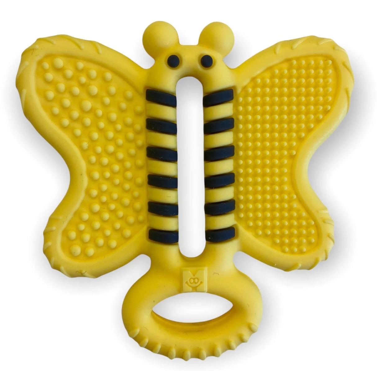Yellow bee-shaped Toothbrush Teether | Bee Brush made of food grade silicone for soothing and cleaning baby's gums.