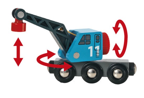 Freight Ship & Crane toy with movable crane arm and magnet, designed for lifting and rotating cargo loads.