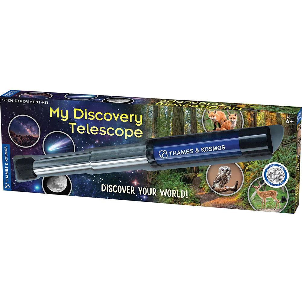 My Discovery Telescope with 12x magnification for exploring the moon, stars, wildlife, and backyard nature observation.