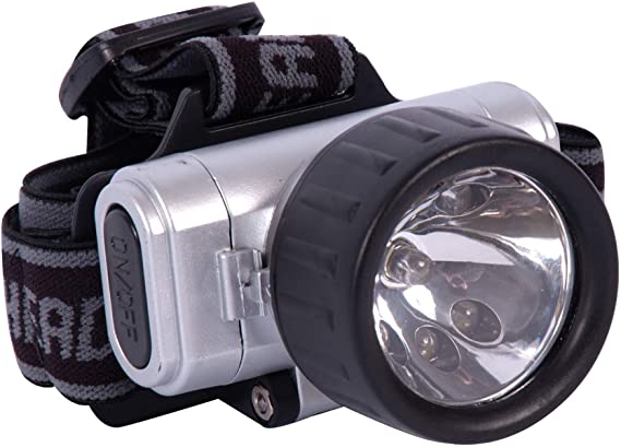 LED Head Lamp with adjustable headband and 7 bright LEDs, perfect for camping and outdoor activities.