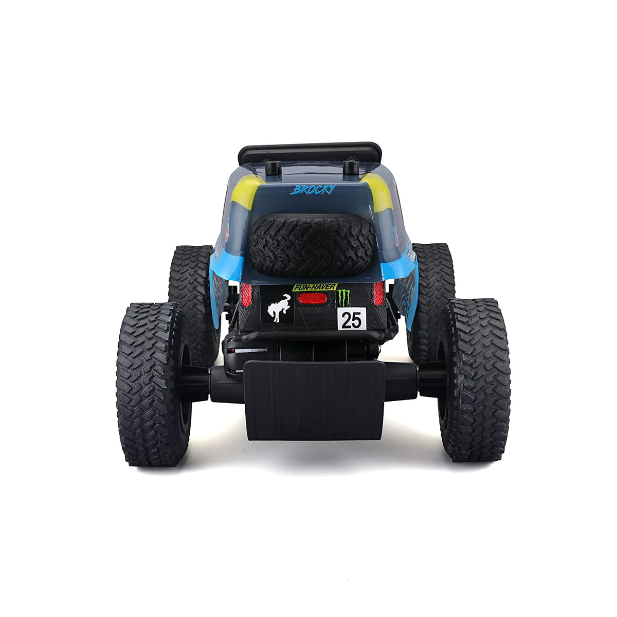 RC Ford Bronco Brocky remote control off-road vehicle shown from the rear with spare tire and large tires visible